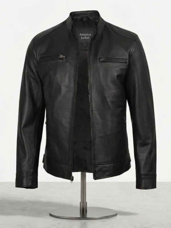 Armor Black Leather Biker Style Jacket Armor Black Leather Biker Style Jacket