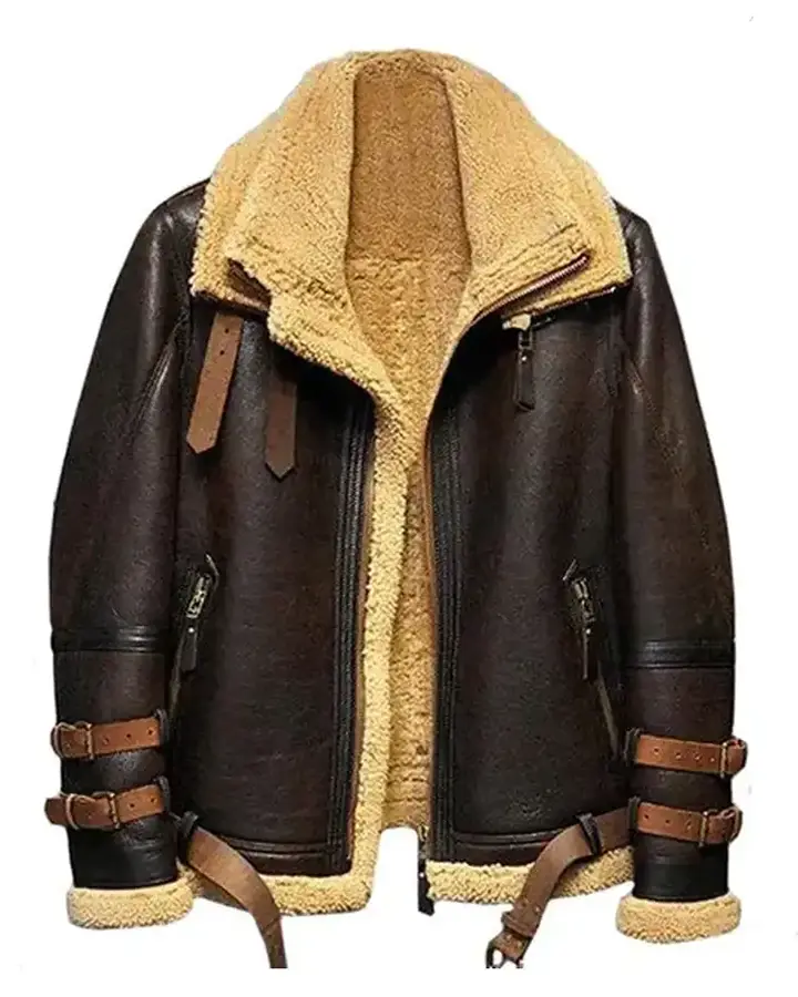 Belted Cuffs Collar Brown Shearling Jacket Belted Cuffs Collar Brown Shearling Jacket