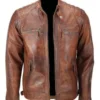 Brown Distressed Classic Leather Jacket
