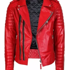 Red Motorcycle Zipper Style Leather Jacket