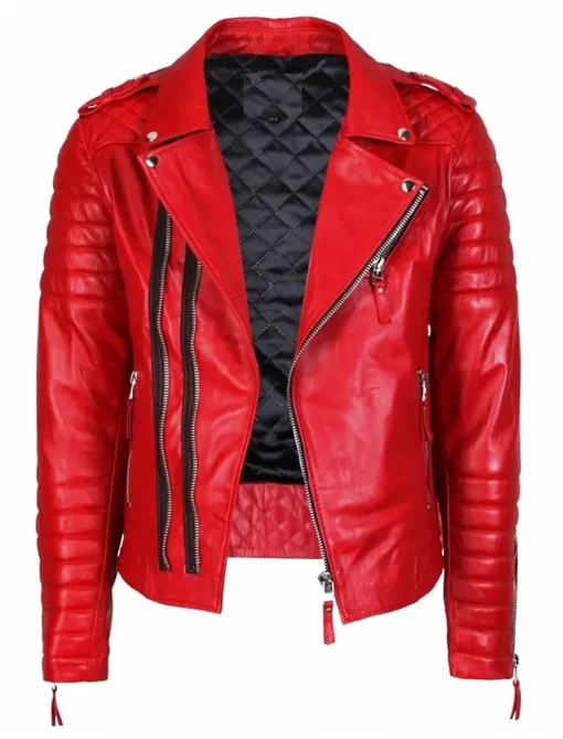 Red Motorcycle Zipper Style Leather Jacket Red Motorcycle Zipper Style Leather Jacket