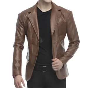 Lambskin 2 Button Brown Leather Blazer