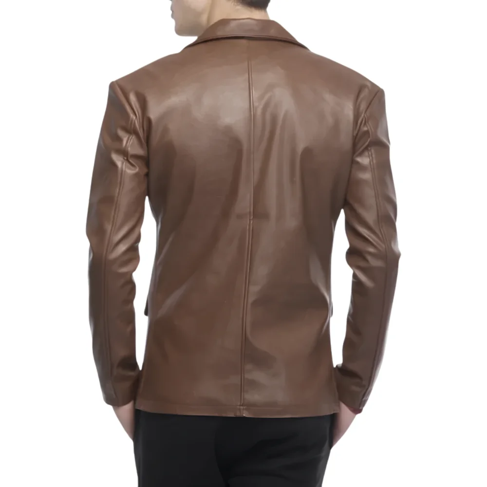 Lambskin 2 Button Brown Leather Blazer back Lambskin 2 Button Brown Leather Blazer back