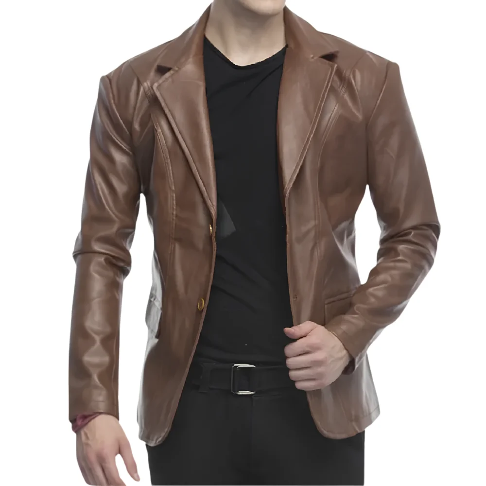 Lambskin 2 Button Brown Leather Blazer Lambskin 2 Button Brown Leather Blazer
