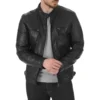 Men Black Sheepskin Leather Biker Jacket