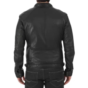 Men Black Sheepskin Leather Biker Jacket back
